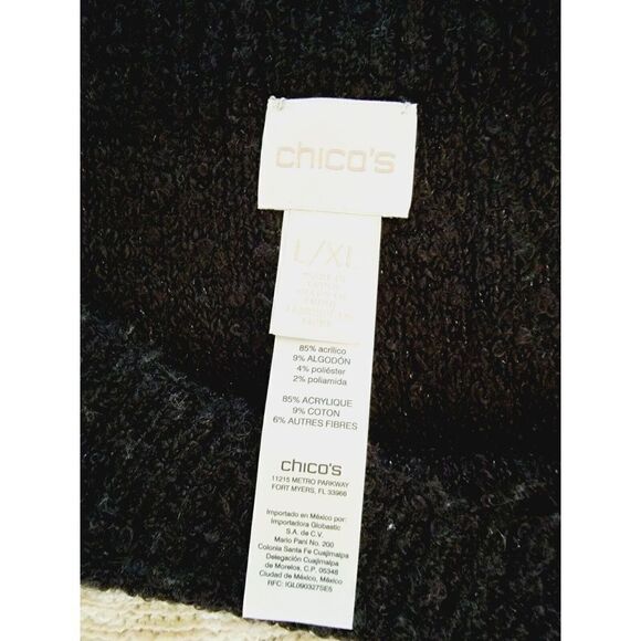 Chicos 3 Poncho Sweater Women's Brown Gold Shimmer Paisley Fringe XL Tasseled - Picture 6 of 7